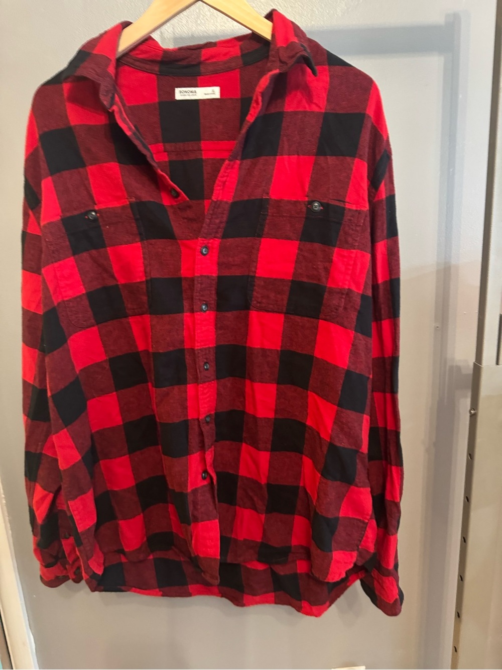 Sonoma Red and Black Plaid Men's Casual Button-Down Shirt